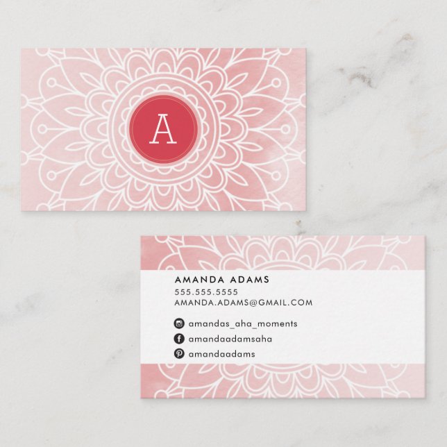 PRETTY MONOGRAM modern boho mandala pattern pink Business Card (Front/Back)