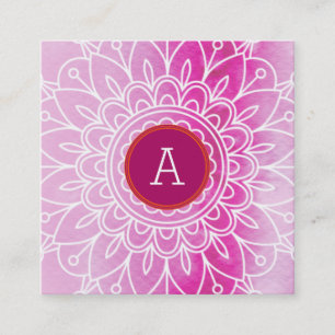 PRETTY MONOGRAM modern boho mandala pattern pink Square Business Card