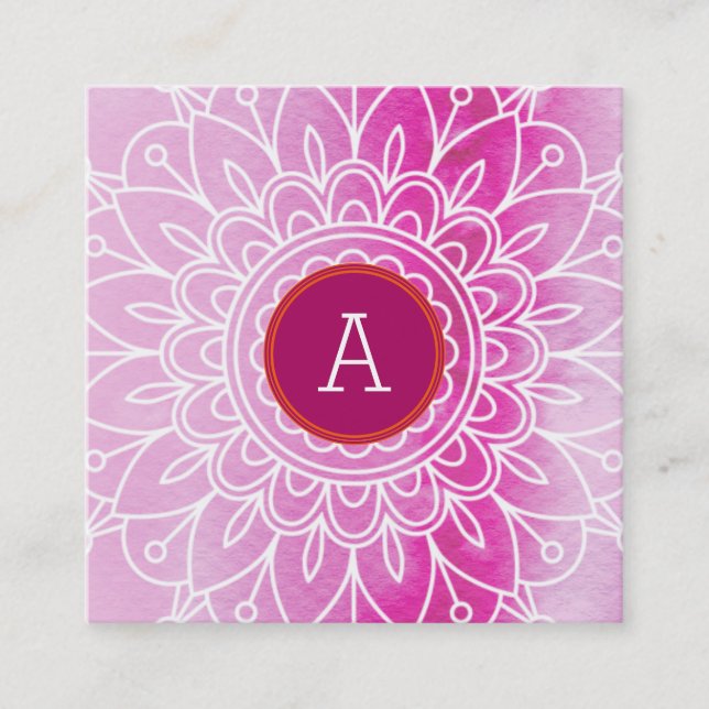 PRETTY MONOGRAM modern boho mandala pattern pink Square Business Card (Front)