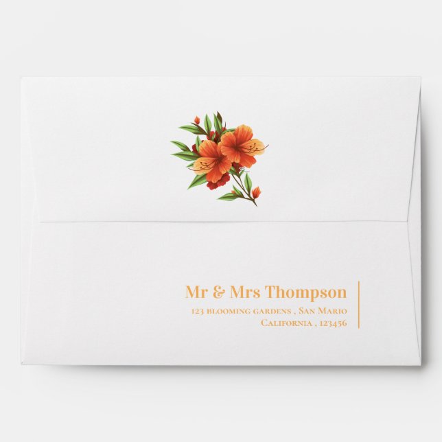 Pretty  Monogram Orange Floral Wedding  Envelope (Back (Top Flap))
