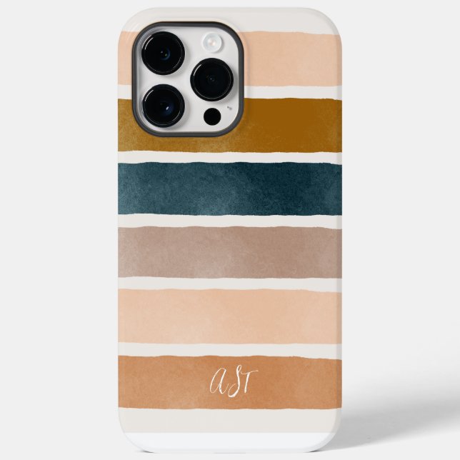 Pretty monogram painted earthy stripes initials Case-Mate iPhone case (Back)