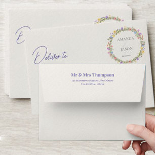 Pretty Monogram Purple Blue Wildflowers Wedding  Envelope
