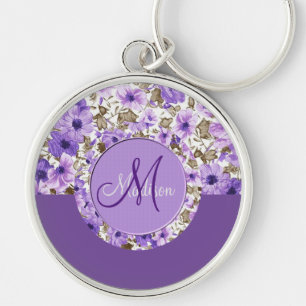 Pretty Monogram Purple & White Floral Key Chain 3