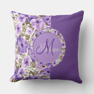 Pretty Monogram Purple & White Floral Pillow 4