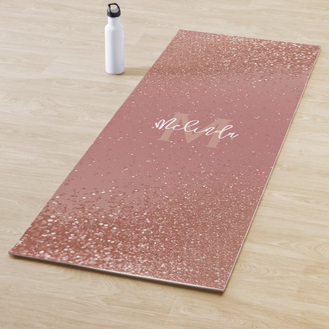 Pretty Monogram Rose Gold Faux Glitter   Yoga Mat (In Situ)