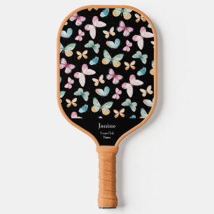 Pretty Monogram Team/Club Name Colourful Butterfly Pickleball Paddle