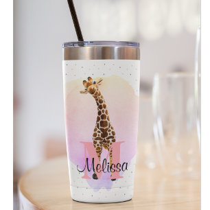 Pretty Monogram Watercolor Name Giraffe Jungle Insulated Tumbler
