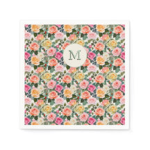 Pretty Monogrammed Floral Garden Roses Elegant