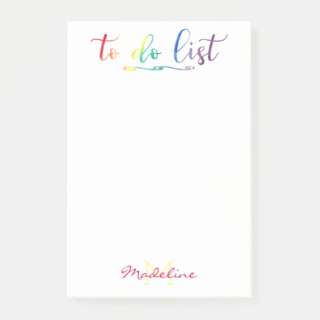Pretty Monogrammed To Do List Modern Rainbow Post-it Notes (Front)