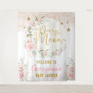 Pretty Moon Stars Blush Floral Baby Girl Welcome Tapestry