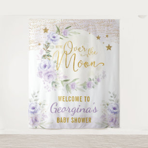 Pretty Moon Stars Purple Floral Baby Girl Welcome Tapestry