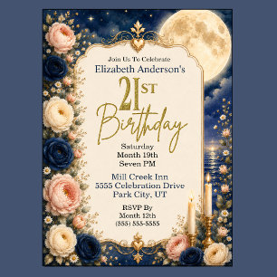 Pretty Moonlit Water Peony 21st Birthday Party Invitation