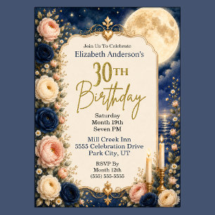 Pretty Moonlit Water Peony 30th Birthday Party Invitation
