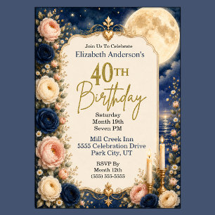 Pretty Moonlit Water Peony 40th Birthday Party Invitation