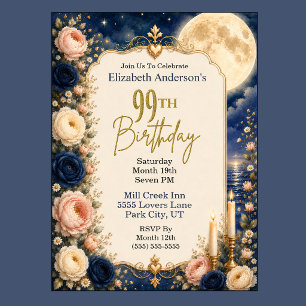 Pretty Moonlit Water Peony 99th Birthday Party Invitation
