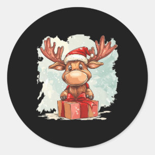 Pretty Moose With Christmas Box Outfit For Boys An Classic Round Sticker