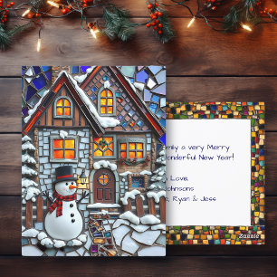Pretty Mosaic Tile and Stained Glass Christmas Postcard