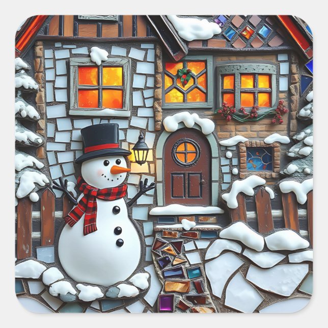 Pretty Mosaic Tile and Stained Glass Christmas Square Sticker (Front)