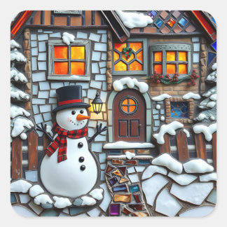 Pretty Mosaic Tile and Stained Glass Christmas Square Sticker