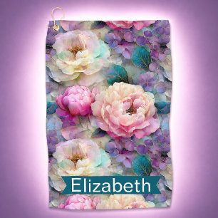 Pretty Mother of Pearl Flowers Personalised Golf Towel