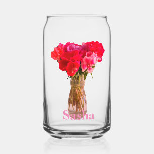 Pretty Mother’s Day Flower Photograph +Name Can Glass