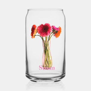Pretty Mother’s Day Gerbera Flower Photograph+Name Can Glass