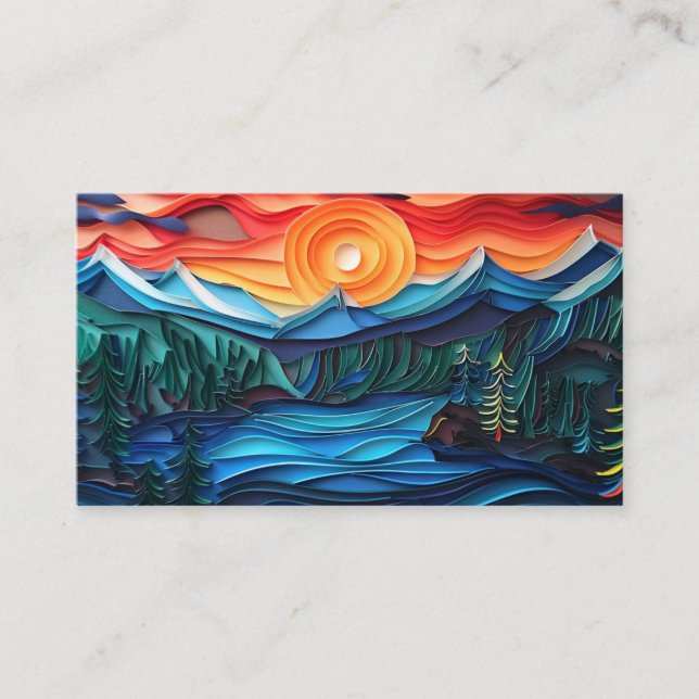 Pretty Mountain Sunset Lake Landscape Abstract Business Card (Front)