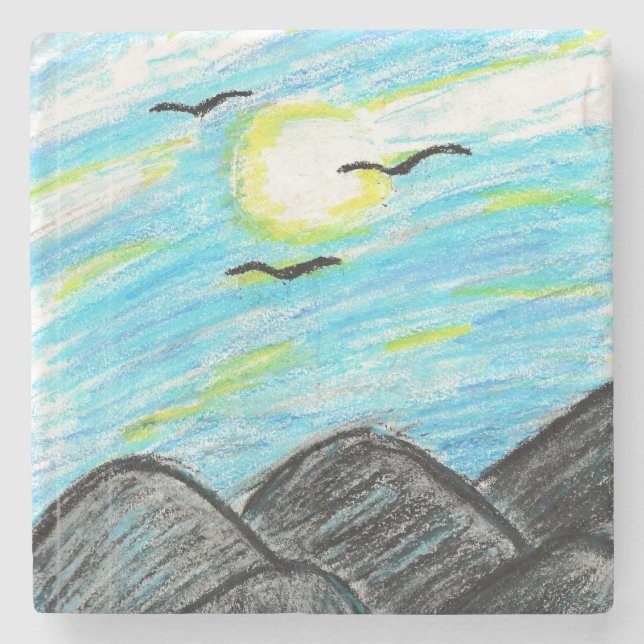 Pretty Mountain View Stone Coaster (Front)