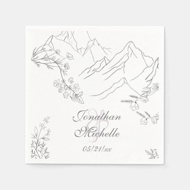 Pretty Mountains, Flowers and Branches Wedding Napkin (Front)