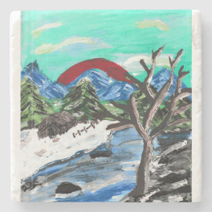 Pretty Mountains River Stone Coaster