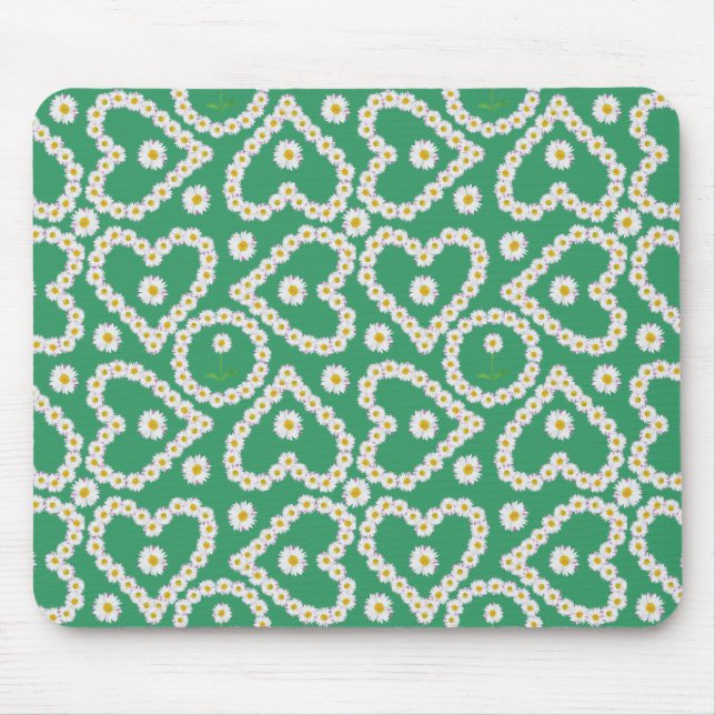 Pretty Mousepad: Daisy Chains on Green Mouse Mat (Front)