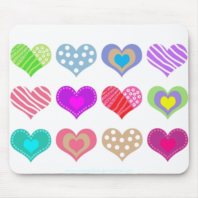 Pretty Multi Coloured Hearts Mouse Mat (Front)