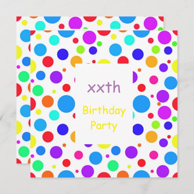 Pretty Multi Coloured Spots Birthday Invitation (Front/Back)