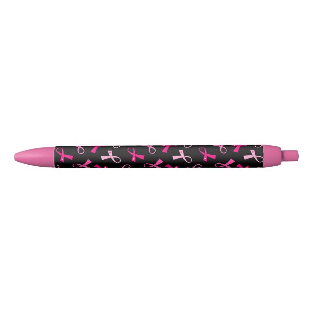 Pretty Multi Pink Breast Cancer Ribbon Pattern Black Ink Pen (Front)