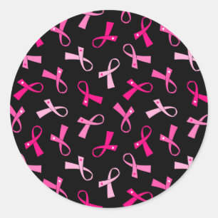 Pretty Multi Pink Breast Cancer Ribbon Pattern Classic Round Sticker