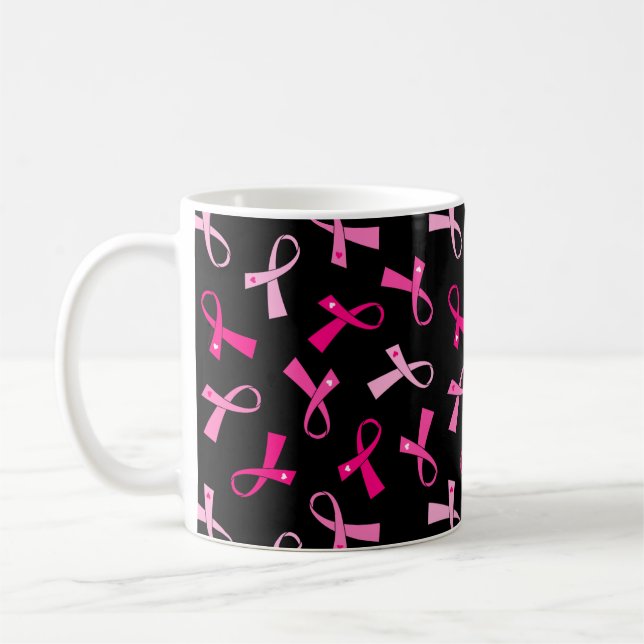 Pretty Multi Pink Breast Cancer Ribbon Pattern Coffee Mug (Left)