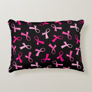 Pretty Multi Pink Breast Cancer Ribbon Pattern Decorative Cushion
