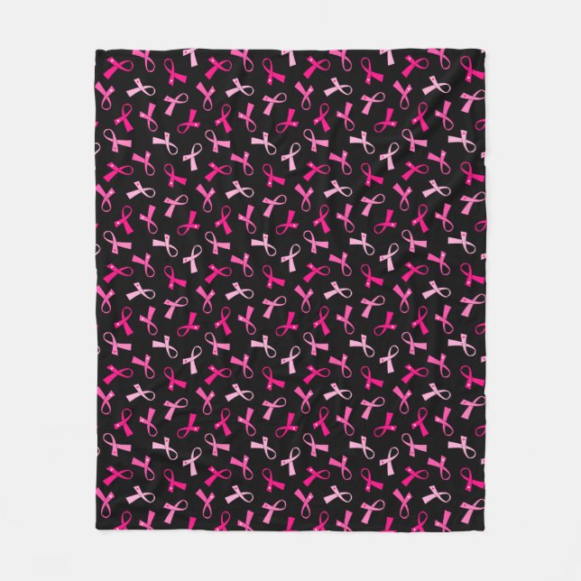 Pretty Multi Pink Breast Cancer Ribbon Pattern Fleece Blanket (Front)