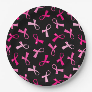 Pretty Multi Pink Breast Cancer Ribbon Pattern Paper Plate