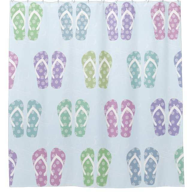 Pretty Multicolor Flip Flop Summer Shower Curtain (Front)