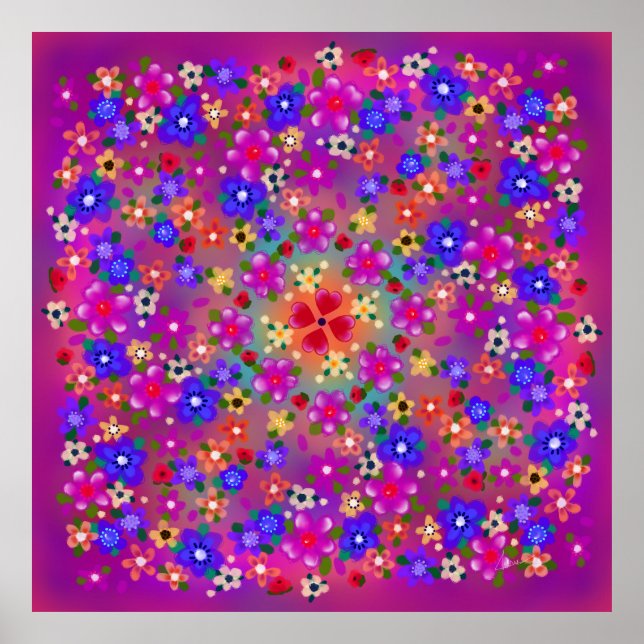 Pretty Multicolor Flowers Boho Style Poster (Front)