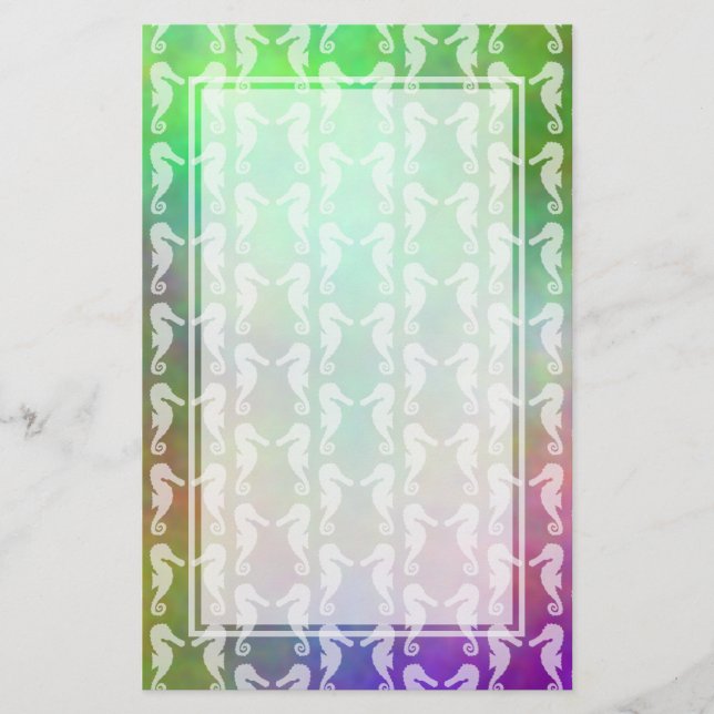 Pretty Multicolor Seahorse Pattern Design Stationery (Front)