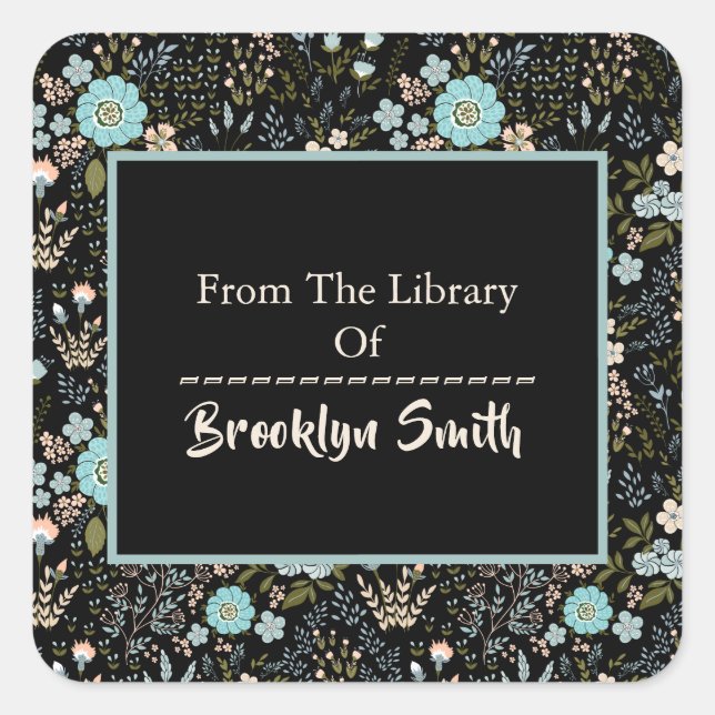 Pretty Multifloral Botanical Themed Bookplate Square Sticker (Front)