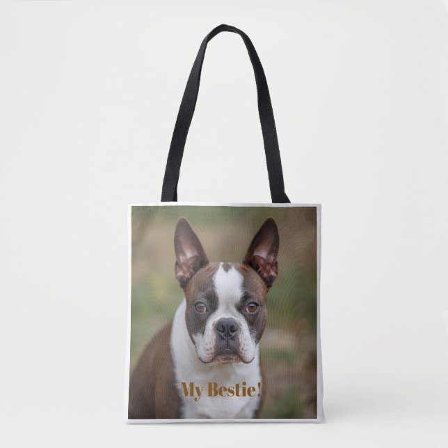 Pretty "My Bestie" Boston Terrier Personalised Tote Bag (Front)