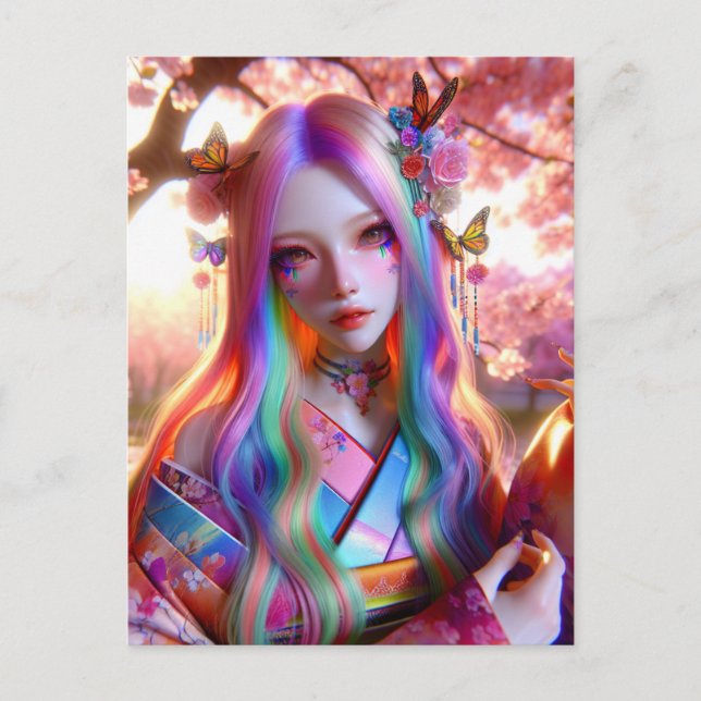 Pretty Mystical Ethereal Woman with Butterflies Postcard (Front)