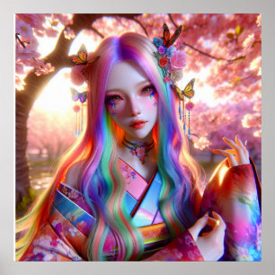 Pretty Mystical Ethereal Woman with Butterflies Poster