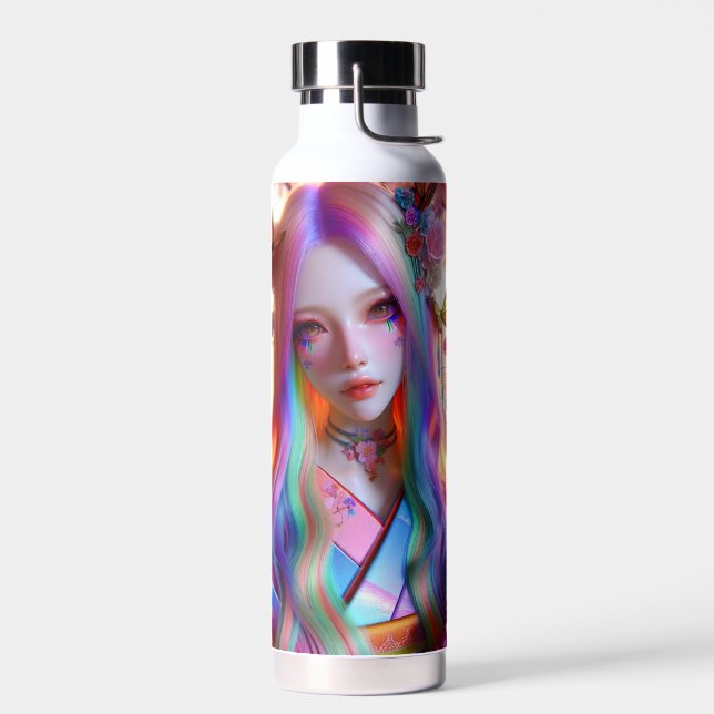 Pretty Mystical Ethereal Woman with Butterflies Water Bottle (Left)