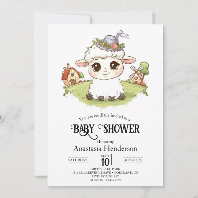 Pretty Mystical Sheep Baby Shower Invitation (Front)