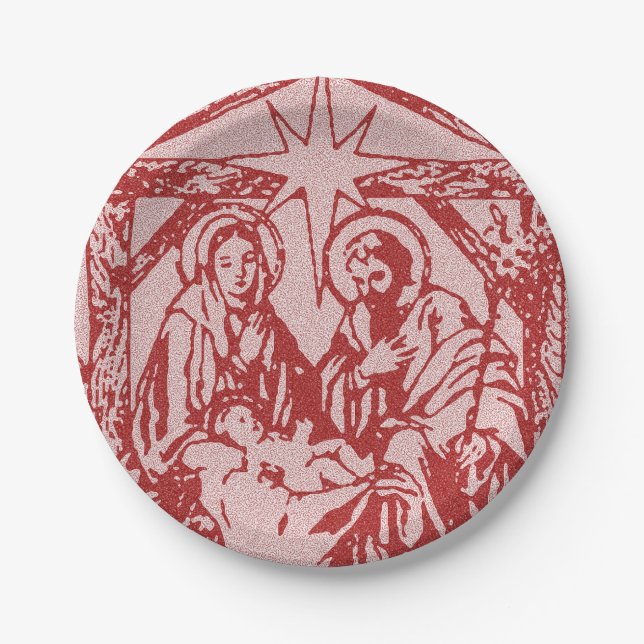 pretty nativity red paper plate (Front)