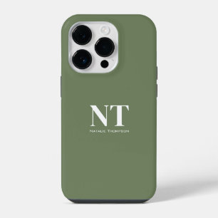 Pretty natural greenery Solid colour Monogrammed iPhone 14 Pro Case